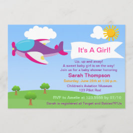Bjud in till Cute Airplan Girl Baby Shower Inbjudningar