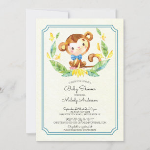 Bjud in till Cute Jungle Monkey Boys Baby Shower Inbjudningar