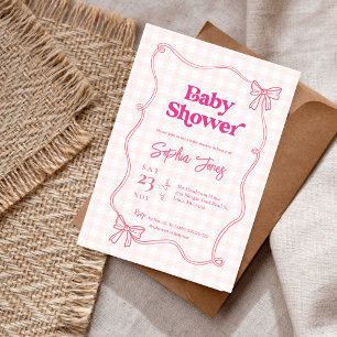 Bjud in till Cute Modern Rosa Bow Baby Shower Inbjudningar