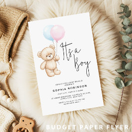 Bjud in till Cute Nalle Boy Baby Shower Flygblad