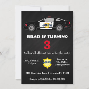 Bjud in till Cute Police Car Birthday Inbjudningar