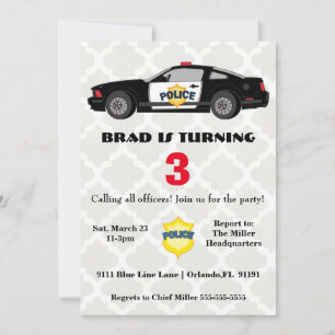 Bjud in till Cute Police Car Birthday Inbjudningar