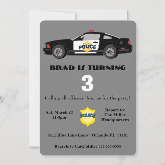 Bjud in till Cute Police Car Birthday Inbjudningar (Framsida)