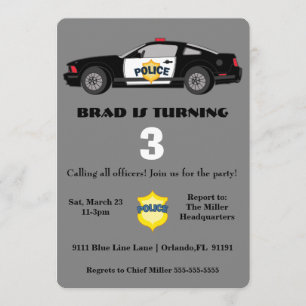 Bjud in till Cute Police Car Birthday Inbjudningar