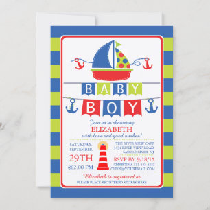 Bjud in till Cute Sailboat-Boy Baby Shower Inbjudningar