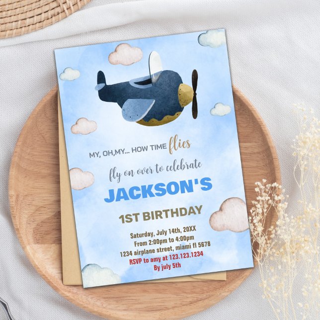 Bjud in till flygplanet i vitt molnet inbjudningar (White Cloud Airplane Birthday Invitations)