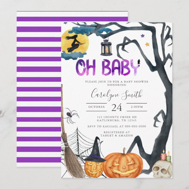 Bjud in till Spooky Pumpkin Halloween Baby Shower Inbjudningar (Fram/baksida)