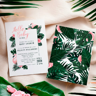 Bjud in till Tropical Rosa Flamingo Ro Baby Shower Inbjudningar