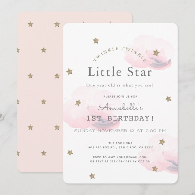 Bjud in Twinkle Little Star Birthday-inbjudan Inbjudningar (Fram/baksida)