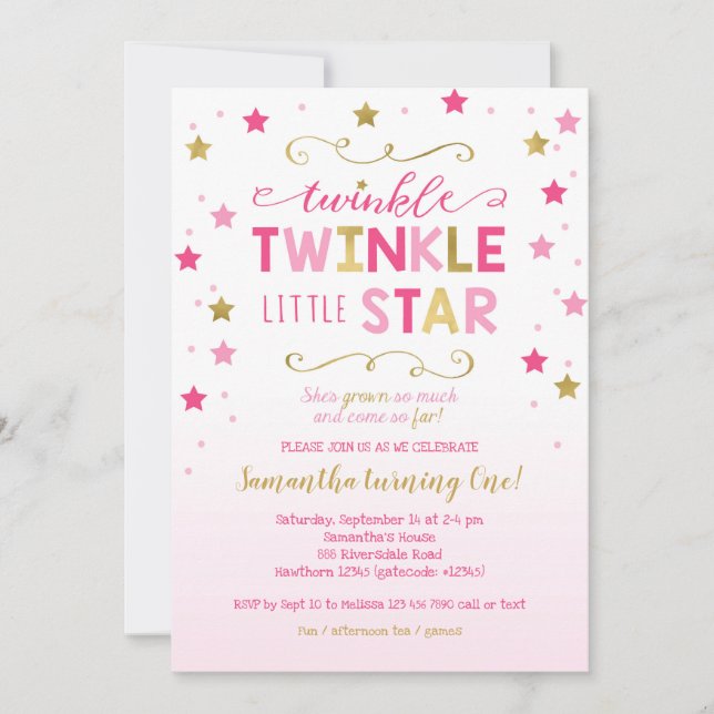 Bjud in Twinkle Little Star Birthday-inbjudan Inbjudningar (Framsida)