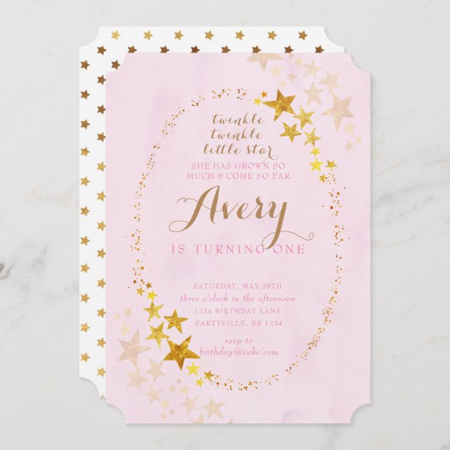 Bjud in Twinkle Little Star Birthday-inbjudan Inbjudningar (Fram/baksida)