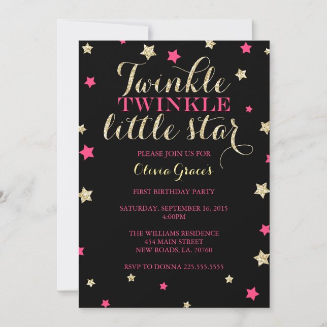 Bjud in Twinkle Little Star Birthday-inbjudningar Inbjudningar (Framsida)