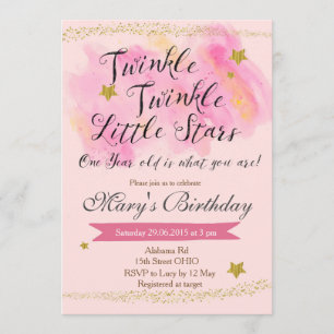 Bjud in Twinkle Little Star Girl Birthday Inbjudningar