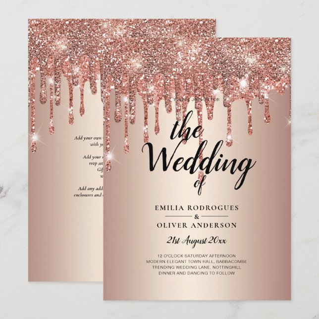 Bjud in WEDDING-inbjudan till Ro Guld för att köra Inbjudningar (Fram/baksida)