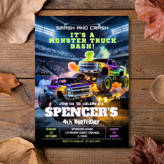 Bjud- och kraschmonster i Lastbil på födelsedagsin Inbjudningar