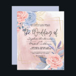Bjud- och Rosa-penselbröllopsinbjudan för budgetBl<br><div class="desc">Budget Blommigt Blue & Rosa Brush bröllopsinbjudan Modern blommigt blue guld rosa blue med rosa borush,  som ska fyllas i med dina uppgifter enkelt och snabbt. Kontrollera i butiken om du vill se hela sviten för den här designen.</div>
