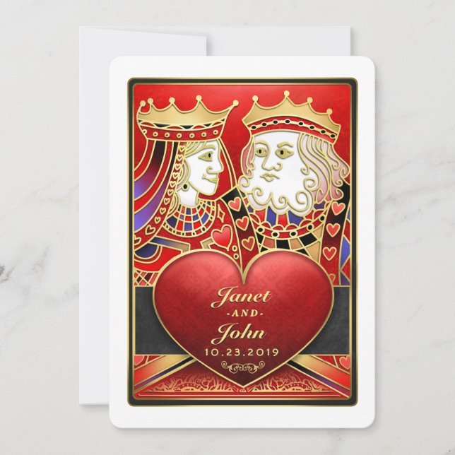 Bjud om Kung & Queen Red & Black Vegas Wedding Inbjudningar (Framsida)
