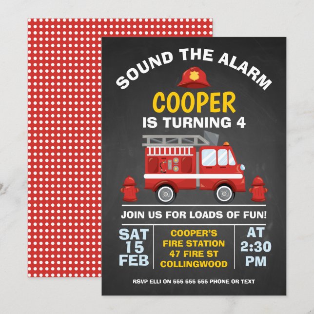 Bjud på alkboard-födelsedagsbjudan för cute Fire E Inbjudningar (Fram/baksida)