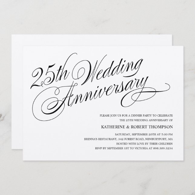 Bjud på årsdagen silver Bröllop Inbjudningar (Fram/baksida)