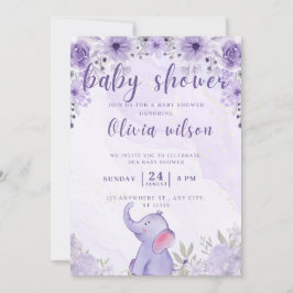 bjud på babydusch lila elefantblommor julkort