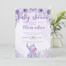 bjud på babydusch lila elefantblommor julkort
