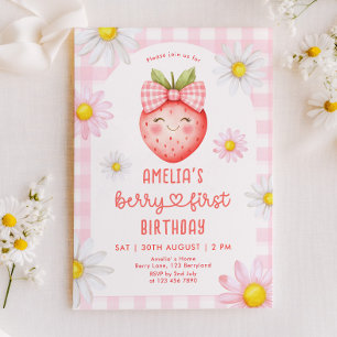 Bjud på Berry First Strawberry Birthday bjudande Inbjudningar