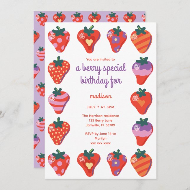 Bjud på berry Speciell födelsedag - plommon Inbjudningar (Fram/baksida)