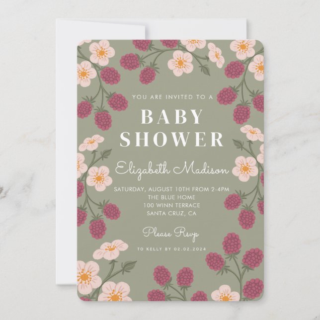 Bjud på Berry Sweet raspberry Baby Shower-inbjudan Inbjudningar (Framsida)