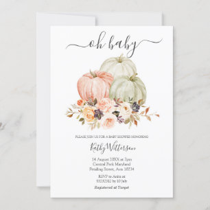 Bjud på Blommigten Baby Shower för höstvita pumpar Inbjudningar