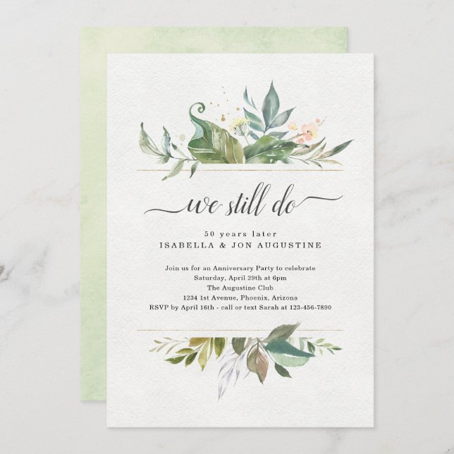 Bjud på Blommigten för vattenfärgsår Inbjudningar (Fram/baksida)