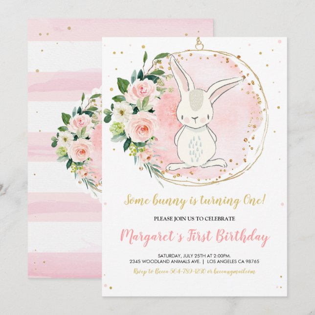 Bjud på Bunny Birthday-inbjudan Inbjudningar (Fram/baksida)