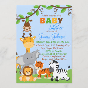 Bjud på Cute Jungle Animals Boy Baby Shower Inbjudningar