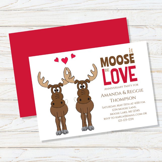 Bjud på Cute Whimsical Moose-årsdag Inbjudningar (Cute whimsical moose theme anniversary invitation.)