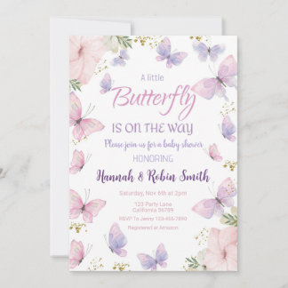 Bjud på fjäril Baby Shower-inbjudan Flicka Inbjuda Inbjudningar