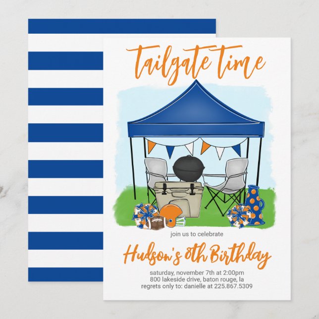 Bjud på födelsedagen för fotbollsdagen - Tailgate  Inbjudningar (Fram/baksida)