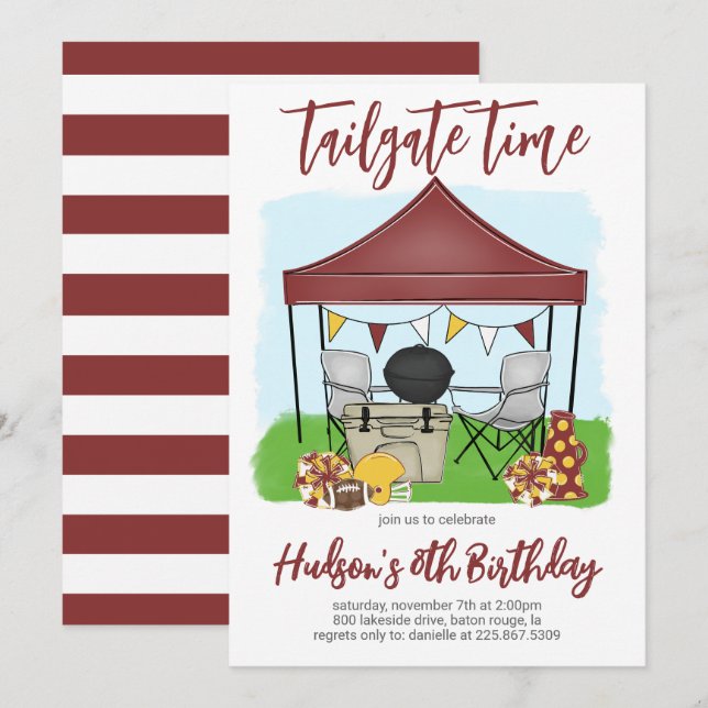 Bjud på födelsedagen för fotbollsdagen - Tailgate  Inbjudningar (Fram/baksida)