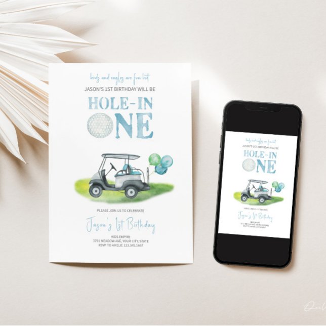 Bjud på födelsedagen för hål-in-One Mini Golf Boy Inbjudningar (Skapare uppladdad)