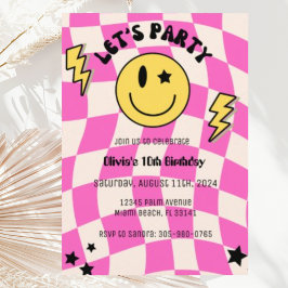 Bjud på födelsedagen för Shock rosa Y2K-sjömil Inbjudningar