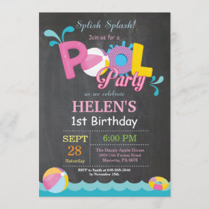 Bjud på födelsedagen i bassäng i Party Speth Stänk Inbjudningar