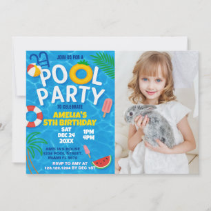 Bjud på födelsedagen i Bassäng Party med foto Inbjudningar