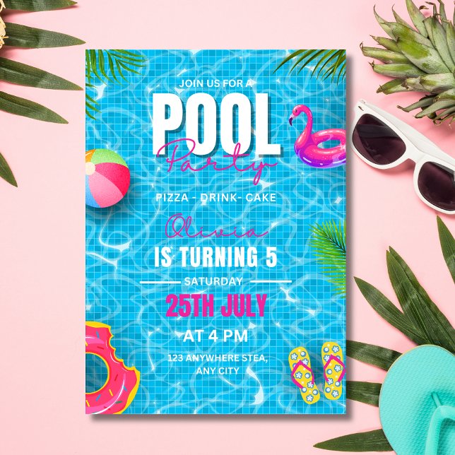 Bjud på födelsedagen i bassäng Party, sommaren par Inbjudningar (Skapare uppladdad)