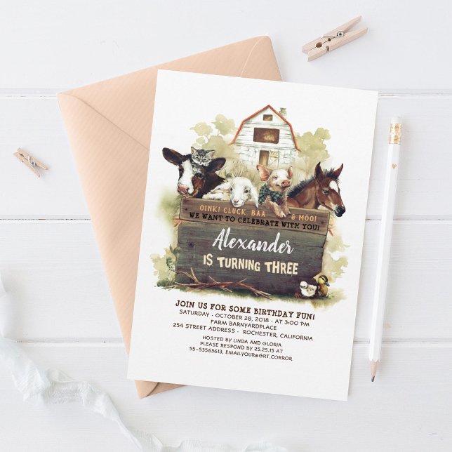 Bjud på födelsedagen i boskap Land Inbjudningar (Farm Birthday Invitations)