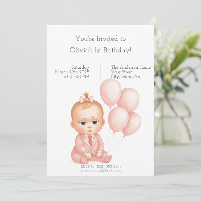 Bjud på födelsedagen i chef Flicka - Rosa Pastel Inbjudningar (Stående Fram)