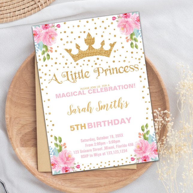 Bjud på födelsedagen i glitter Krona Princess Birt Inbjudningar (Glitter Crown Princess Birthday Invitations)