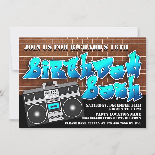 Bjud på födelsedagen i old school Hip hop Inbjudningar (Framsida)