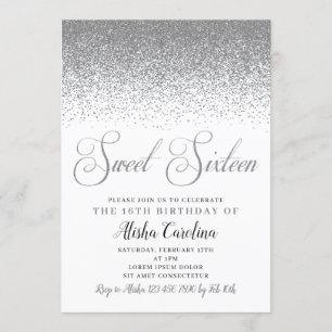 Bjud på födelsedagen i silver Glitter Sweet sixtee Inbjudningar