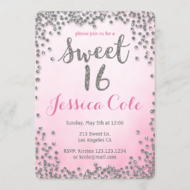 Bjud på födelsedagen i Sweet sixteen Glitter Inbjudningar