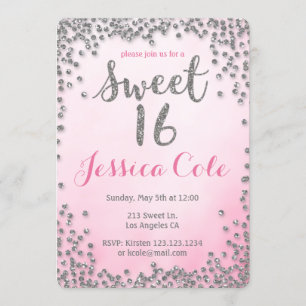 Bjud på födelsedagen i Sweet sixteen Glitter Inbjudningar