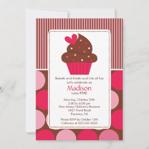 Bjud på födelsedagen "Sweet Heart Cupkaka Rosa Bro Inbjudningar