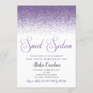 Bjud på födelsedagen vid lila Glitter Sweet sixtee Inbjudningar